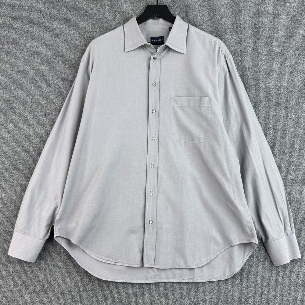 Giorgio Armani Classico Dress Shirt Mens 16.5 Gray Long Sleeve Made in Italy